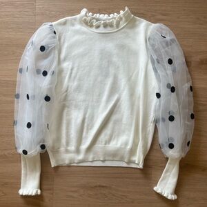 NWT Gracia White Sweater Top with Tulle Sleeves